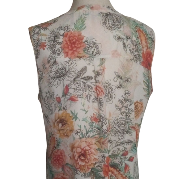 Anthropologie Sioni Sleeveless Floral Butterfly Print Split V Neck Blouse Large - Picture 5 of 8